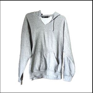 JET John Eshaya V-Neck Heather Rhinestone Detail Pullover Hoodie Gray - M/L